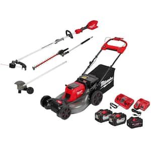 M18 FUEL Brushless 21 in. Self-Propelled Mower w/ String Trimmer, Pole Saw & Hedge Trimmer, (2) 12Ah & (1) 8Ah Batteries