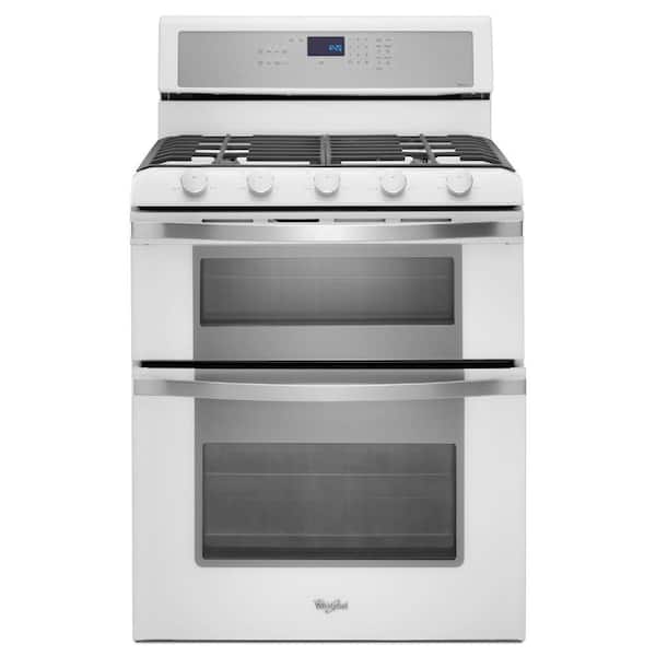 Whirlpool 6.0 cu. ft. Double Oven Gas Range with Self-Cleaning Convection Oven in White Ice
