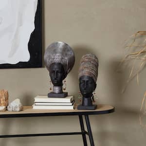 Black Polystone African Woman Sculpture (Set of 2)