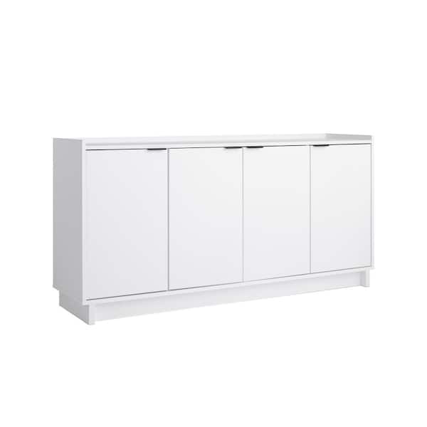 Prepac Simply Modern White 30 in. H x 60 in. W x 16 in. D 4 Door Accent Storage Cabinet with Adjustable Shelves