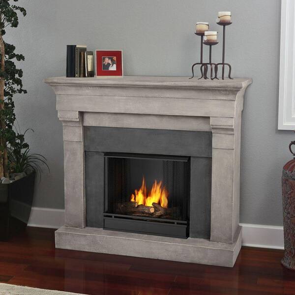 Real Flame Torrence 51 in. Cast Ventless Gel Fuel Fireplace in Cinder Stone