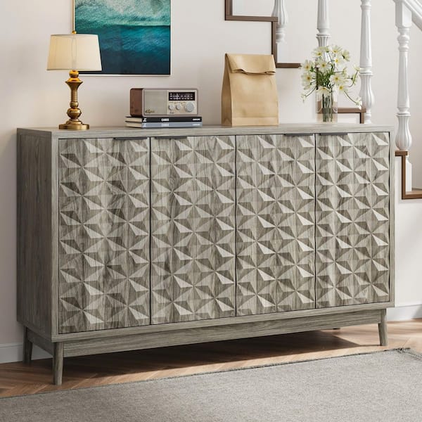 Unbranded Grey TV Stand Fits TV's up to 50 to 55 in. with Diamond-shaped relief Doors,Adjustable Buffer Hinges,large storage space