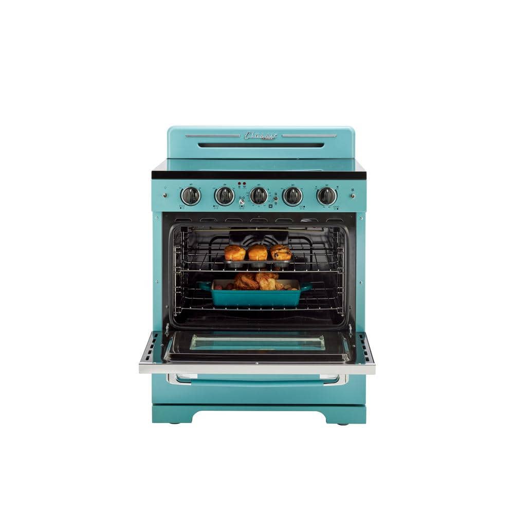 Ocean Mist Turquoise 30" Retro Freestanding Electric Range with Convection Oven