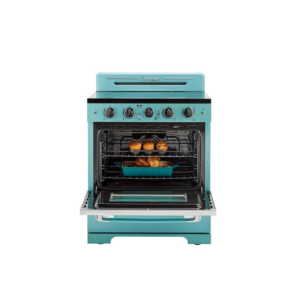 Classic Retro 30" 5 Burner Element Freestanding Electric Range with Convection Oven in Ocean Mist Turquoise