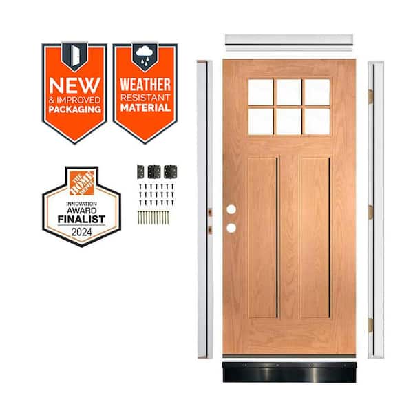 Krosswood Doors 36in.x79in. Craftsman 6-Lite Clear Glass RH Teak