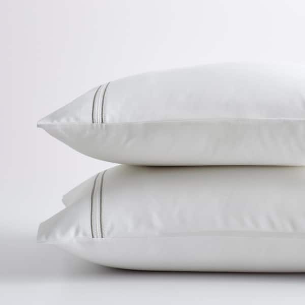 The Company Store Legends Hotel Dorset Stripe Gray Embroidered 600-Thread Count Egyptian Cotton Sateen Standard Pillowcase (Set of 2)