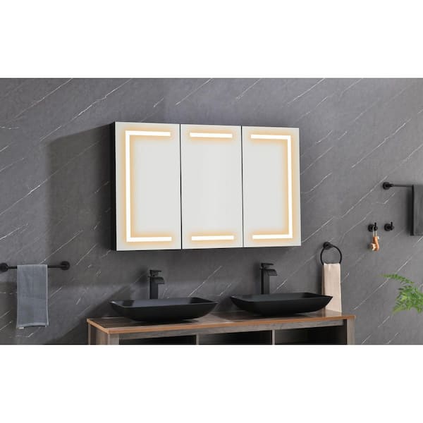 ANTFURN 48 in. W x 30 in. H Middle Rectangular White Aluminum Surface Mount Medicine Cabinet with Mirror