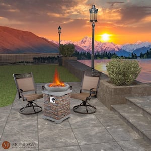 Ivan Dark Gold 3-Piece Cast Aluminum Patio Conversation Seating Set with Patio Fire Pit in Brown Stone Exterior