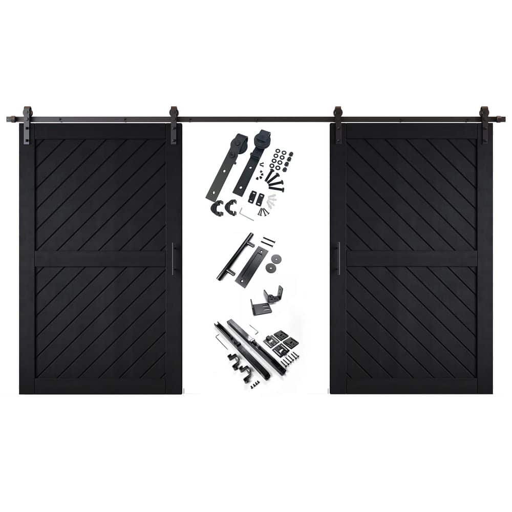 XT1 50 in. x 80 in. C-Panel Black Slanted Stripe Design Double Pine Wood Sliding Barn Door with Hardware Kit price history on PriceWatchPro