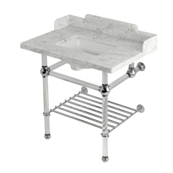 Kingston Brass Pemberton 30 in. Marble Console Sink with Acrylic Legs in Marble White/Polished Chrome