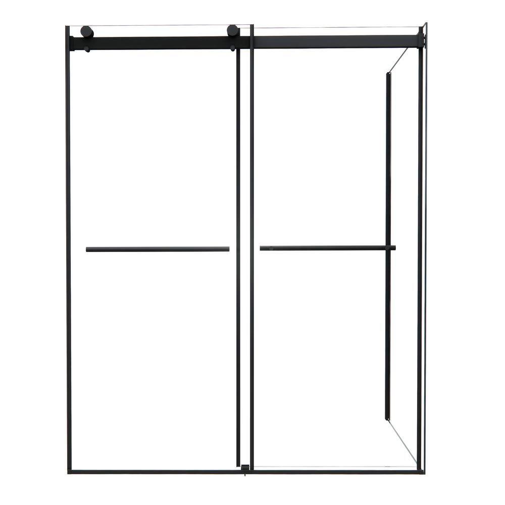 Belizzi 60" Matte Black Frameless Sliding Shower Enclosure