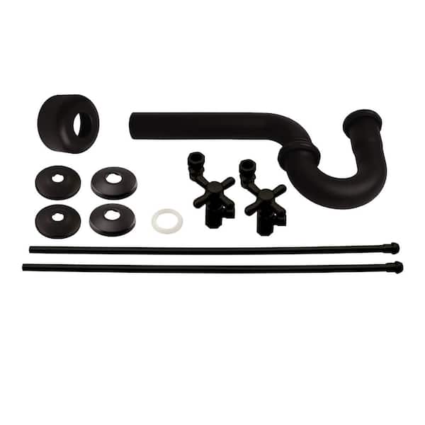 Westbrass Freestanding Pedestal Sink Kit with 20 in. Supply Lines, P-Trap and Cross Handle Angle Stops, Oil Rubbed Bronze