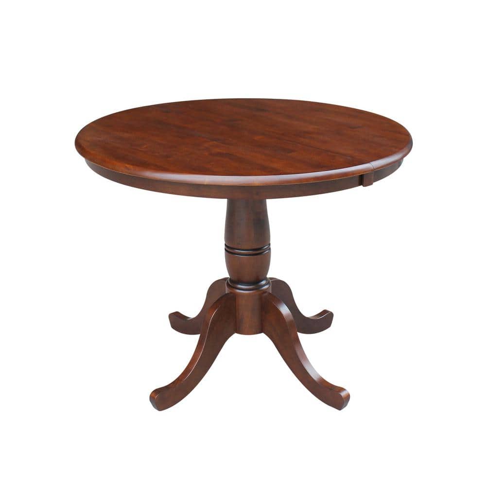 Classic Farmhouse 50" Round Espresso Wood Extendable Dining Table