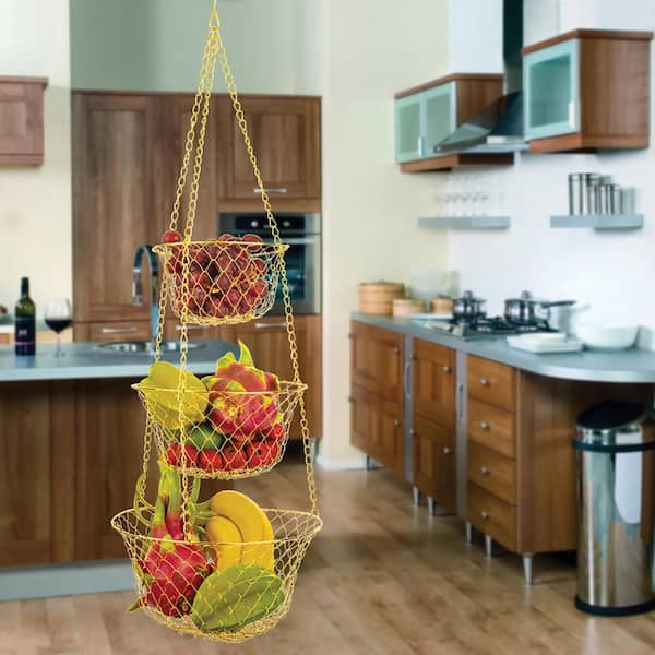 Vegetable Snack Kitchen Storage Basket,Bronze Modern Iron Wire Fruit Basket 