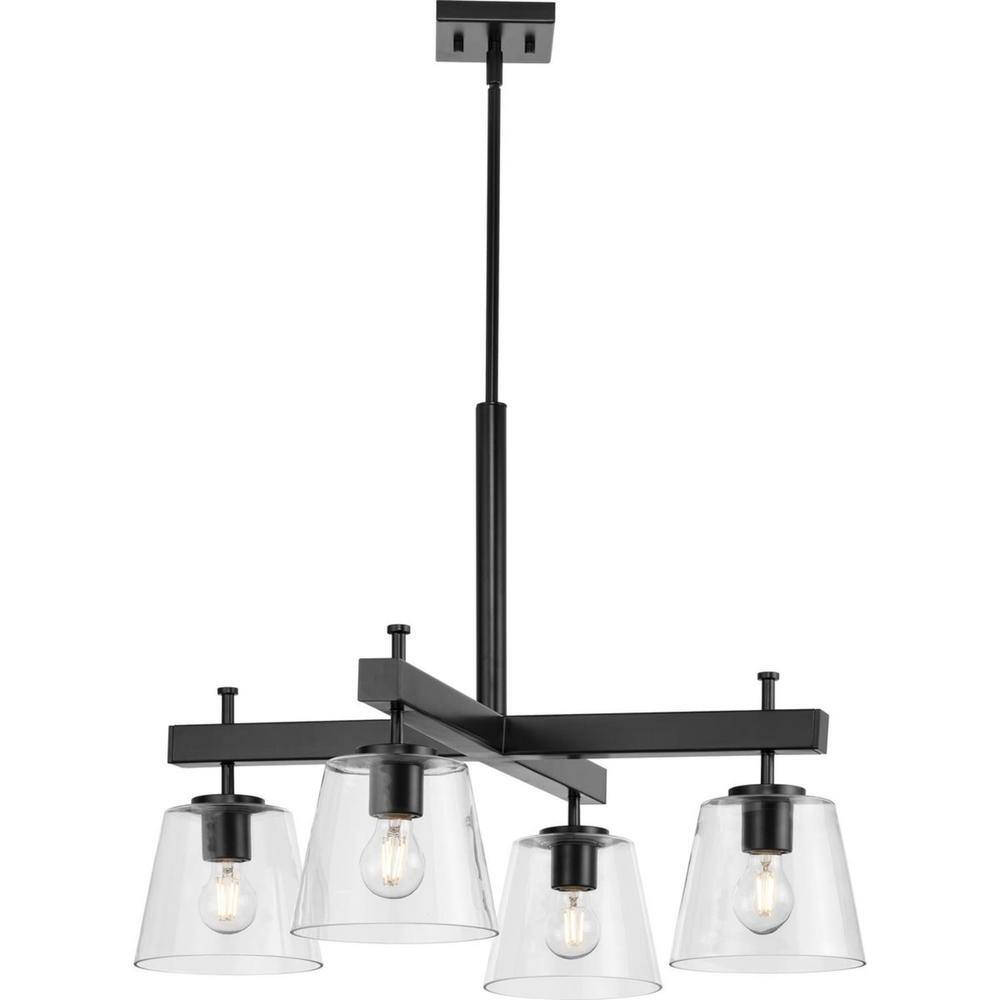 Saffert Matte Black 4-Light Chandelier with Clear Glass Shades