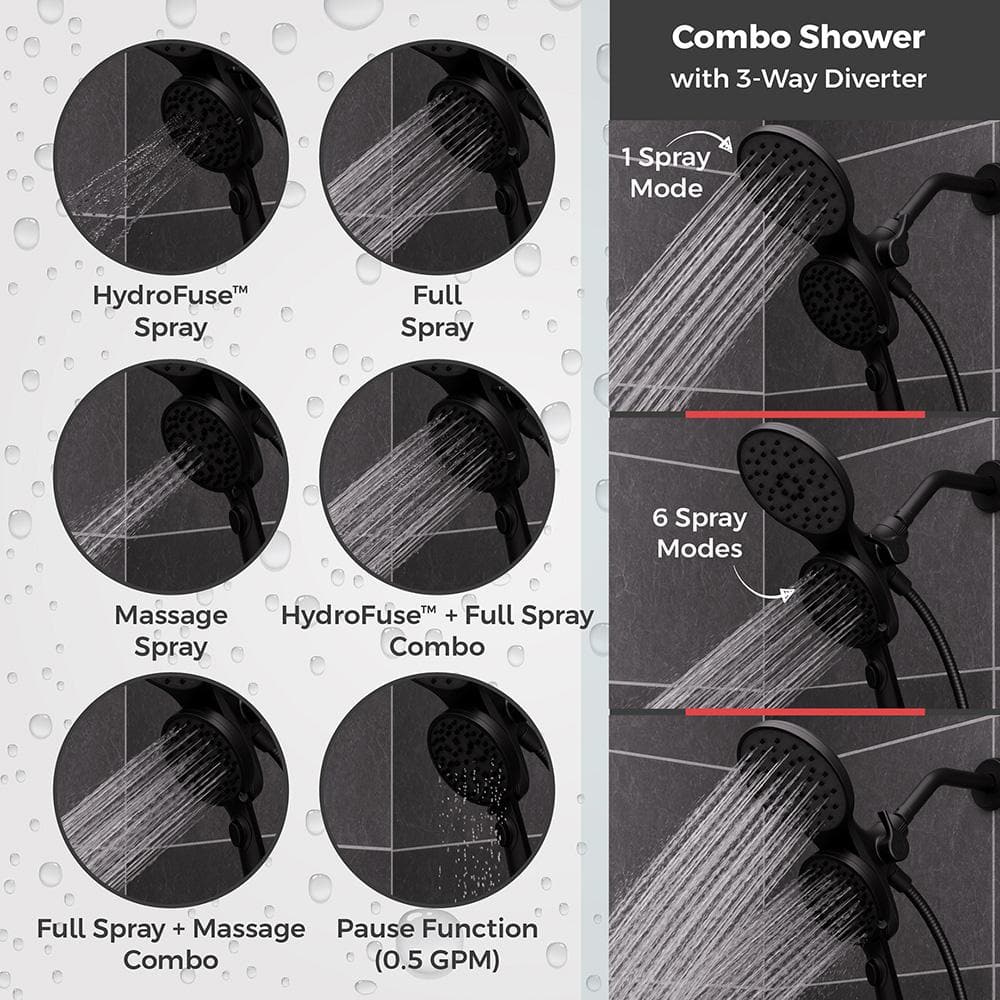 Matte Black Dual Head Wall Mounted Shower System with Handheld