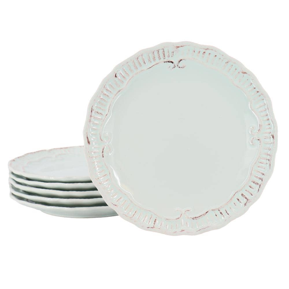 Capri 6-Piece 9 in. Stoneware Embossed Dessert Plate Set in Egg Blue
