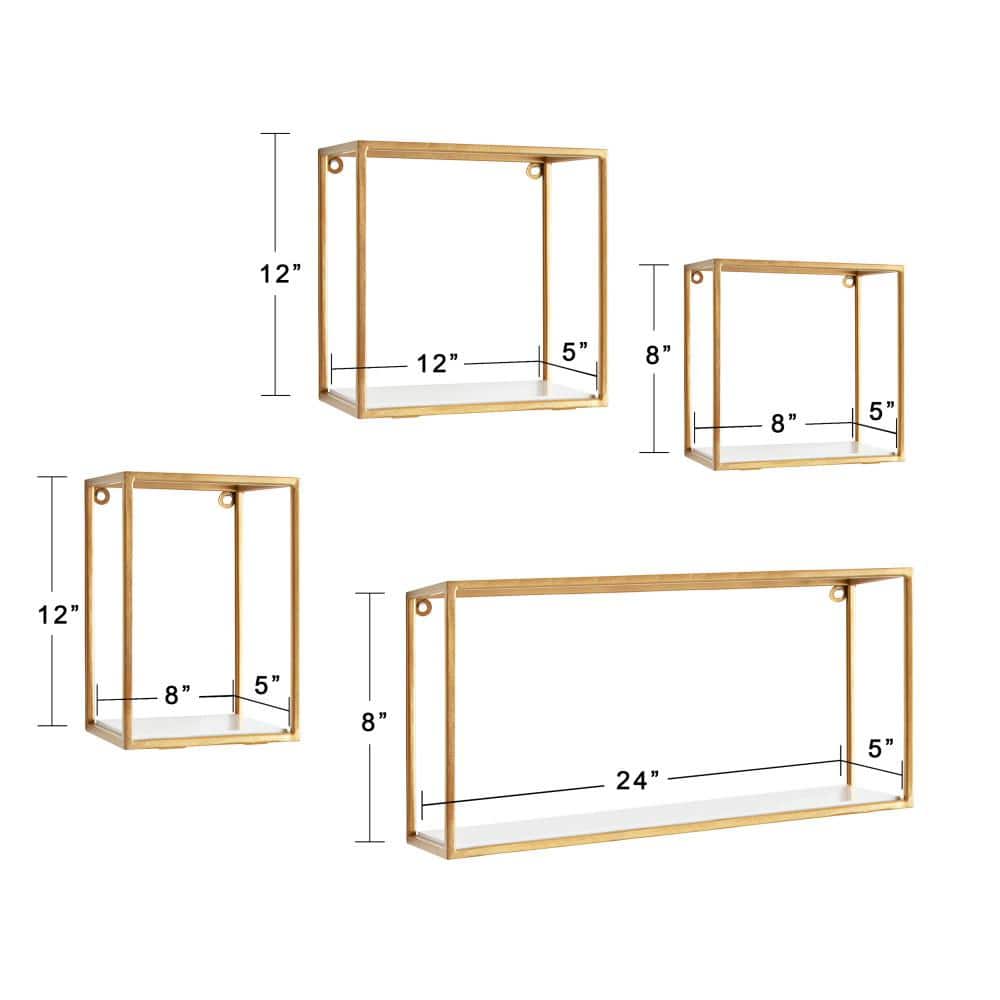 Mallory 26.3" White and Gold Floating Wall Shelf Set