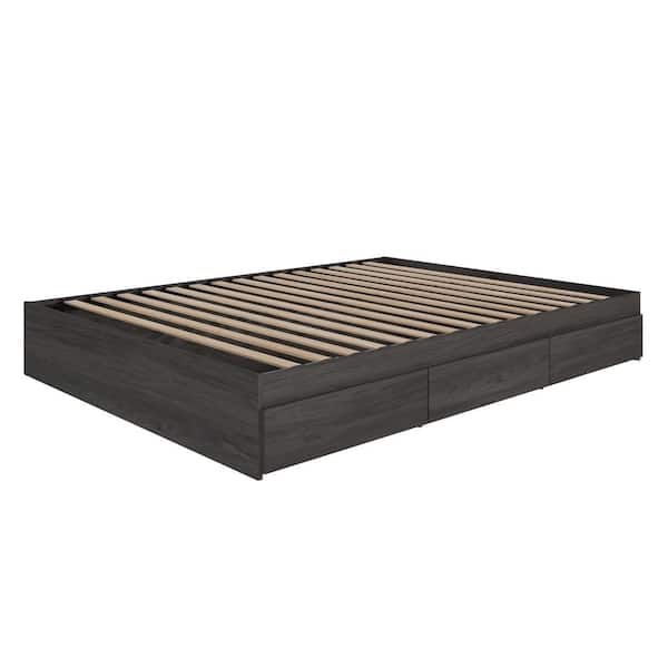 Bark Grey Queen Size Storage Platform Bed