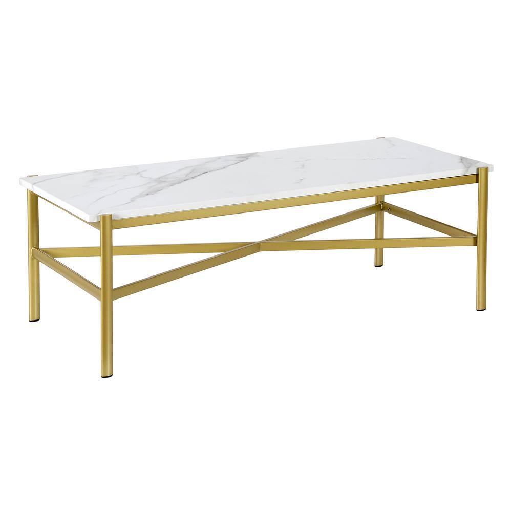 Braxton Gold Rectangular Coffee Table with Faux Marble Top