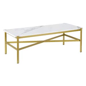 Braxton 46 in. Gold Rectangle Faux Marble Coffee Table