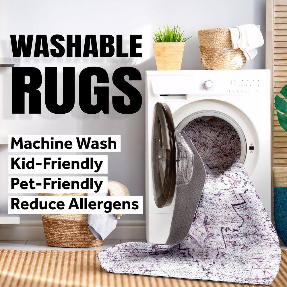 Gray 3' x 5' Solid Synthetic Machine-Washable Area Rug