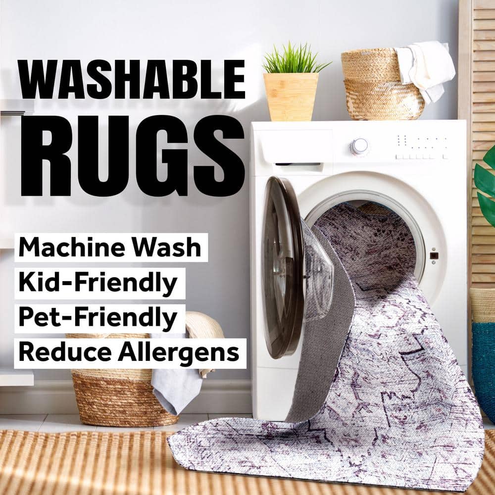 Sage Green Low-Pile Machine-Washable Synthetic Rectangular Area Rug