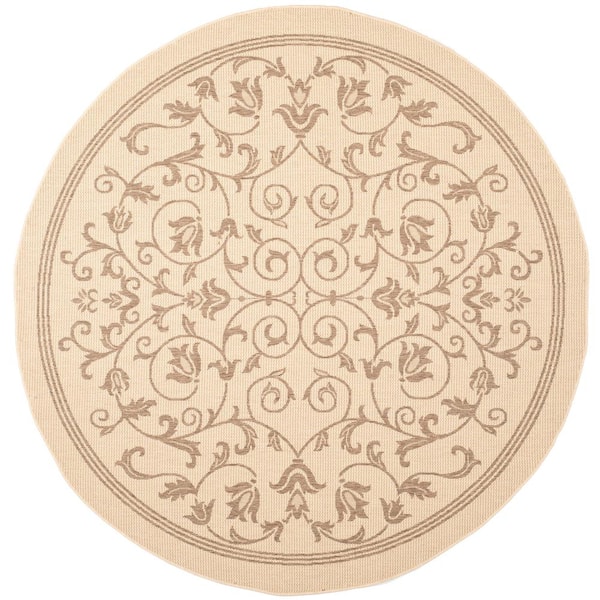 SAFAVIEH Courtyard Natural/Brown 5 ft. x 5 ft. Round Border Indoor/Outdoor Patio  Area Rug