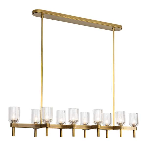 Lucian 52 in. 10 Light 60-Watt Clear Crystal/Vintage Brass Pendant Light