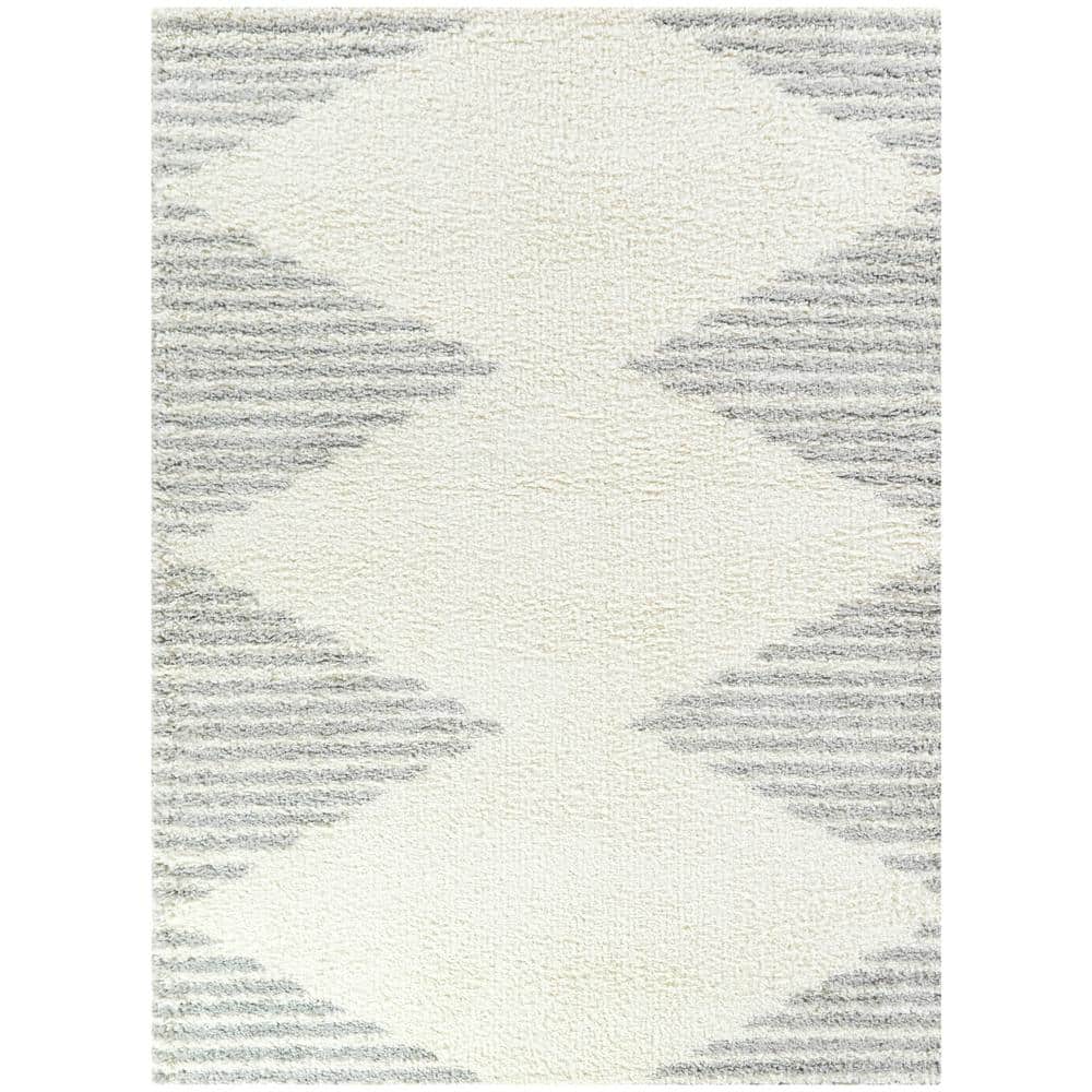 Luxurious Reversible Stripe Shag Rug 8' x 10' White/Grey