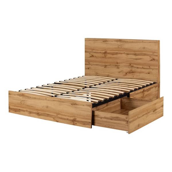 South Shore Misano Brown Particle Board Frame Queen Platform Bed with 2-Drawer