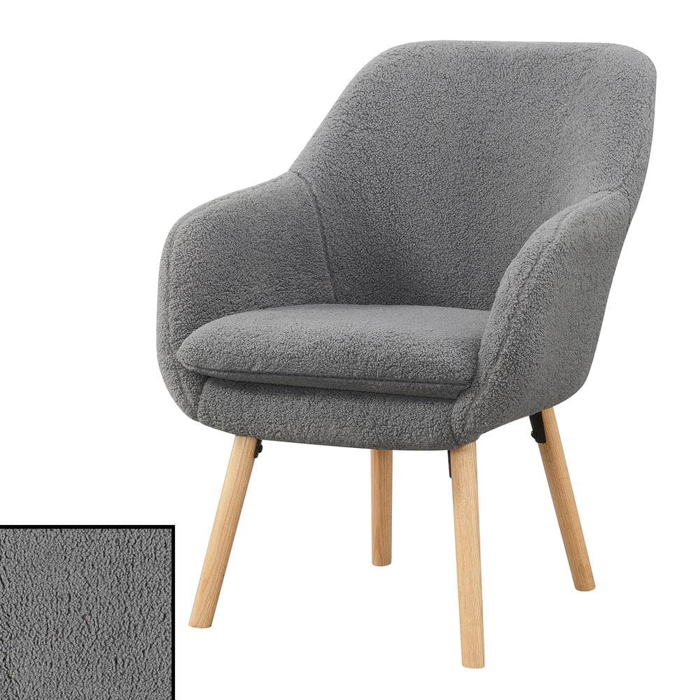 Gray Sherpa Wood Accent Chair with Detachable Cushion