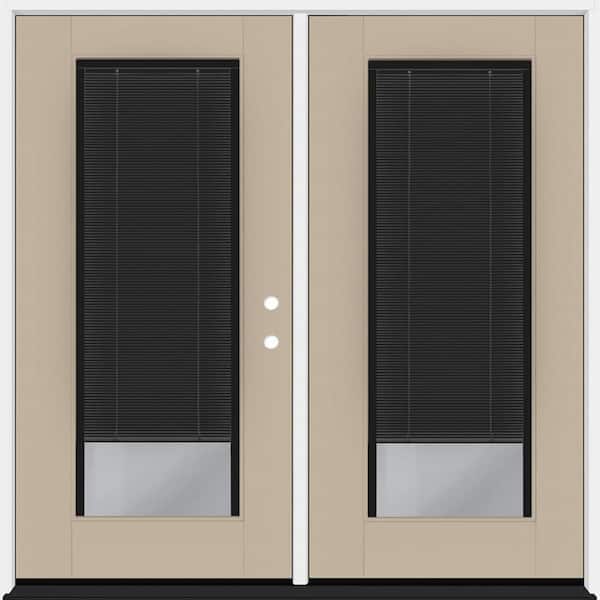 Legacy 72 in. x 80 in. Full Lite Clear Glass Noir Miniblind Sandstone LHIS Fiberglass Retro Patio Door with 4 in. Jamb
