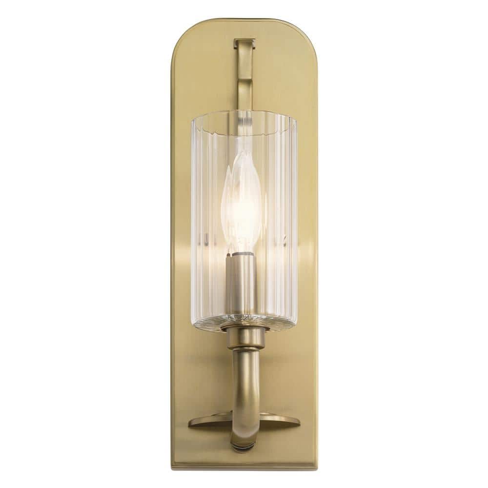 Kimrose Brushed Natural Brass Cylinder Sconce with Clear Fluted Glass