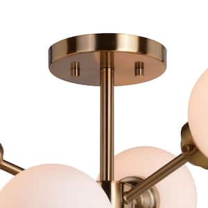 Orbit 25-in W Brass Industrial Sputnik Semi Flush Mount Ceiling Light White Glass
