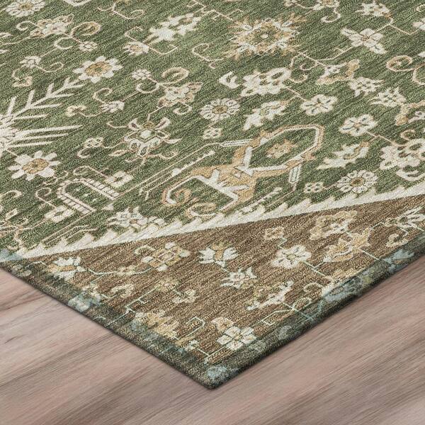 Chantille Machine Washable Indoor/Outdoor Abstract ACN3050 Olive 8 ft. x 8 ft. Round Rug