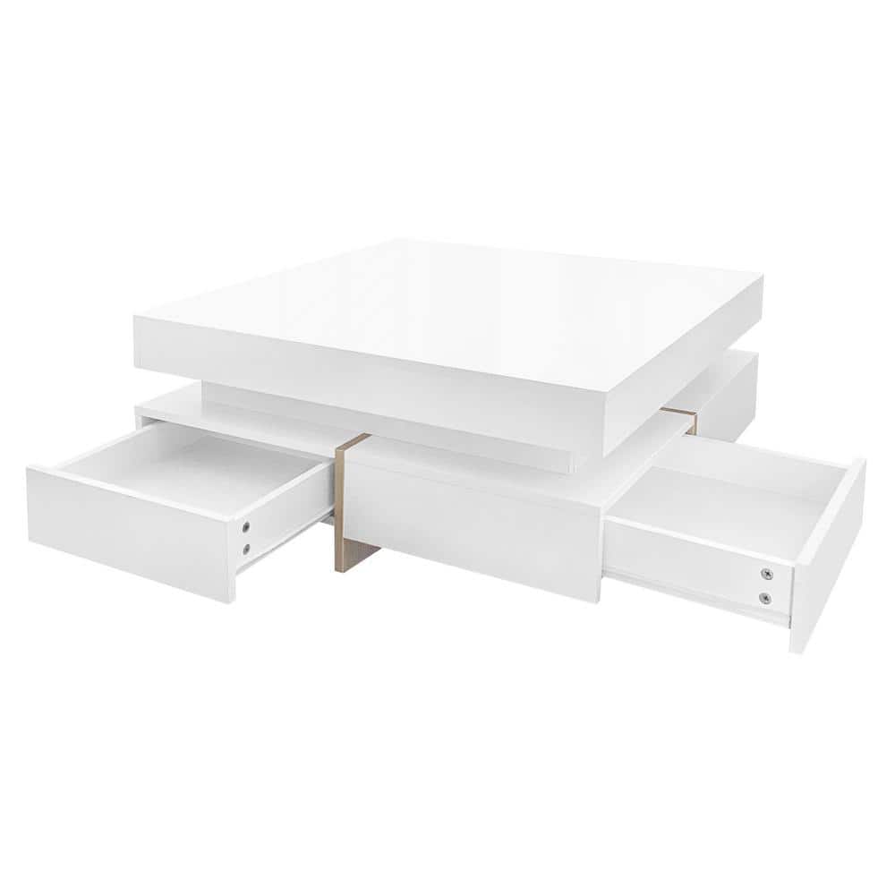 White High Gloss Square Coffee Table with Storage Drawers
