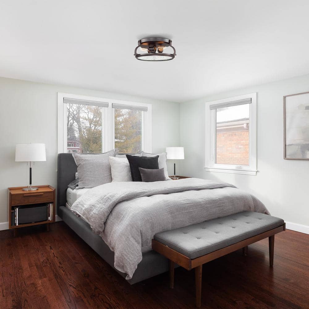 Satin Copper Bronze Round Industrial Flush Mount Light