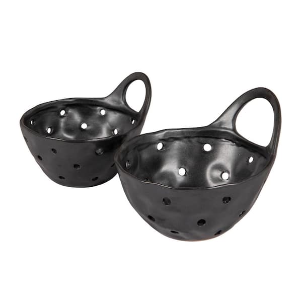 Black Stoneware Colanders with Handle Set of 2