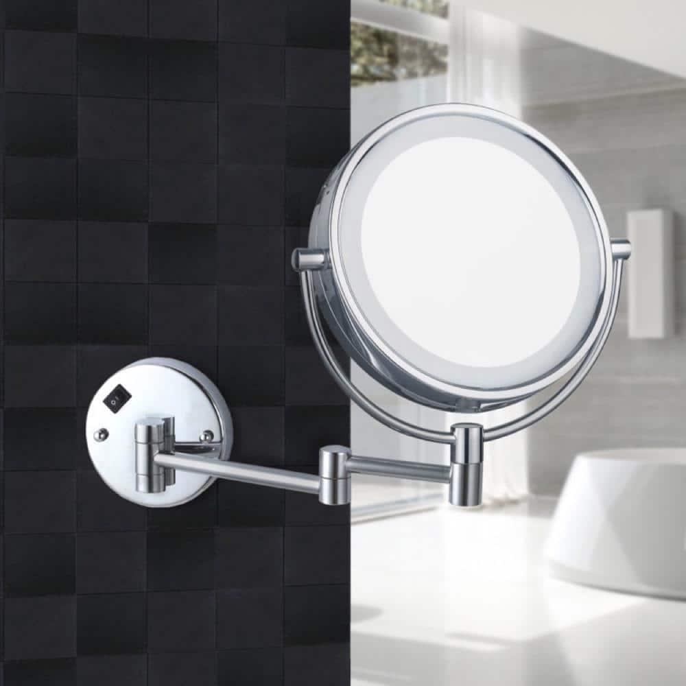 Glimmer 8 in. x 8 in. Wall Mounted LED 3x Round Makeup Mirror in Chrome Finish price history on PriceWatchPro