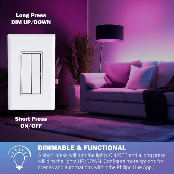 RunLessWire Click for Philips Hue Wireless Dimmer Light Switch, Gray