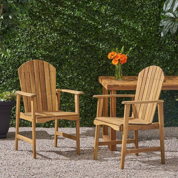 Outdoor Weather Resistant Acacia Wood Natural Adirondack Dining Chairs Set of 2 for Patio and Backyard