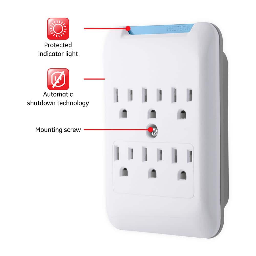 White 6-Outlet Surge Protector Wall Tap with Indicator Light