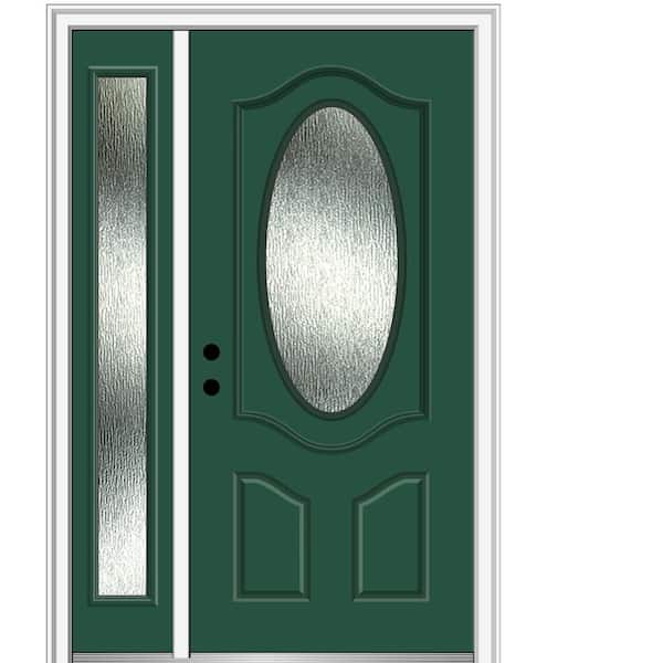 MMI Door 50 in. x 80 in. Right-Hand/Inswing Rain Glass Hunter Green Fiberglass Prehung Front Door on 4-9/16 in. Frame