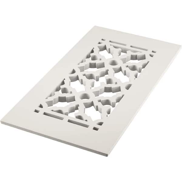 Reggio Registers Scroll Series 4 in. x 10 in. Aluminum Floor Register Grille, Color White without Mounting Holes