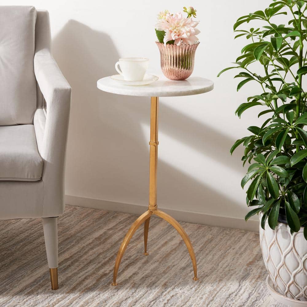 Elegant Myrna Gold and White Granite Round Accent Table