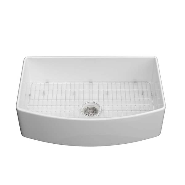 Unbranded 30 in. Farmhouse/Apron-Front Single Bowl Gloss White Fireclay Kitchen Sink with Drain