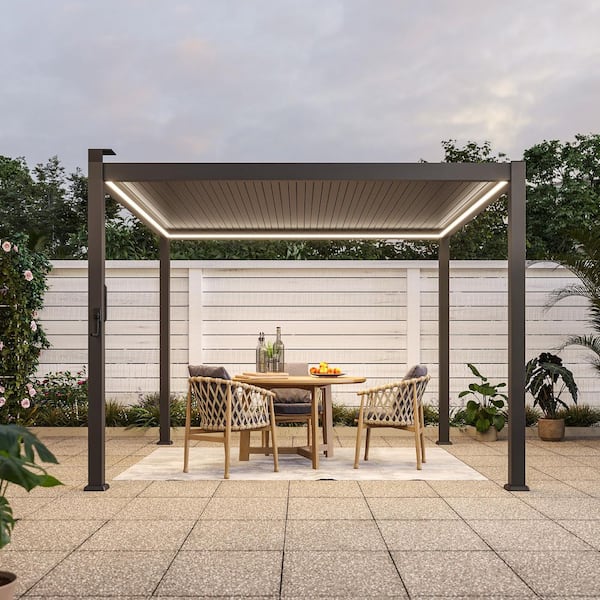 Sonkuki 10 ft. x 10 ft. Gray Metal Louvered Patio Pergola with