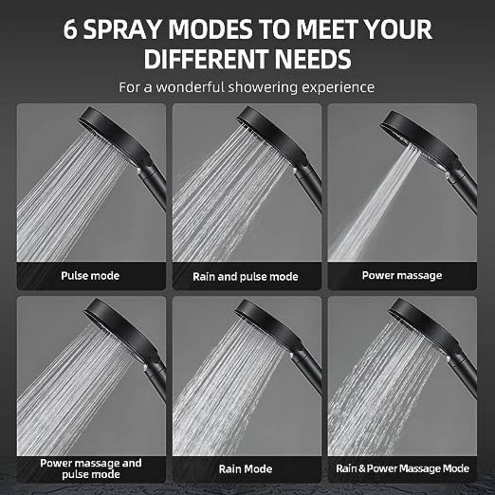 Matte Black Handheld 6-Spray Wall Mounted Shower Head