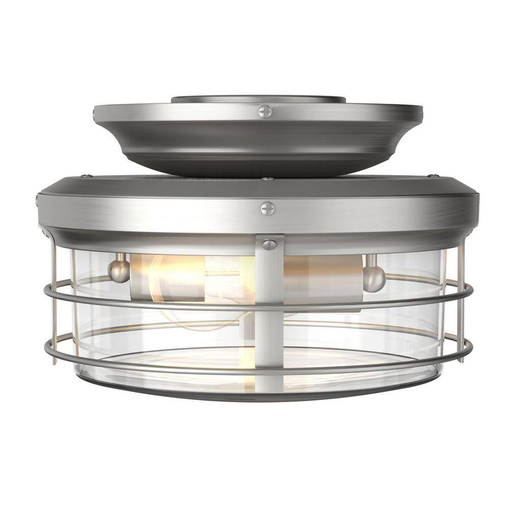 Antique Nickel 12" LED Semi-Flush Ceiling Light with Clear Glass Shade